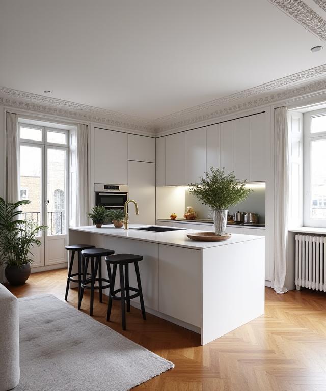 Rénovation d'un appartement Haussmannien avec une cuisine ouverte moderne