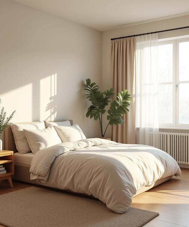 Chambre parentale paisible avec teintes naturelles