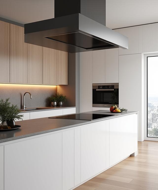 Cuisine sur-mesure minimaliste avec des matériaux nobles